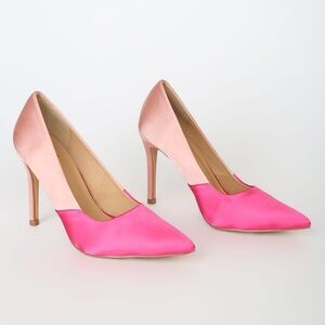 Lulus Lumii Fuchsia and Blush Satin Color Block Pointed-Toe Pumps shoes